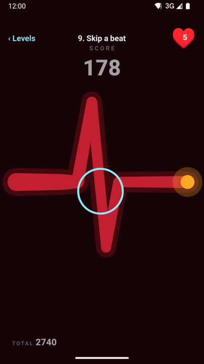 A crimson pulse level: the track glows red and the pace lifts